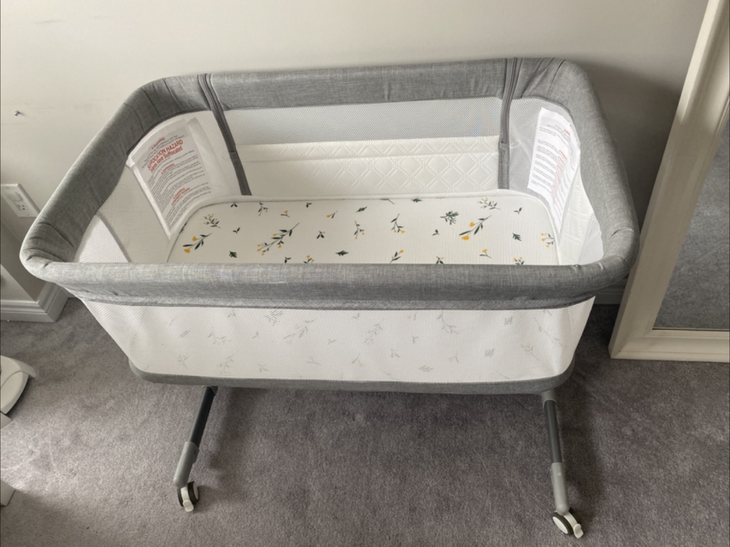 Grey Adjustable Height Bedside Bassinet - photo 2