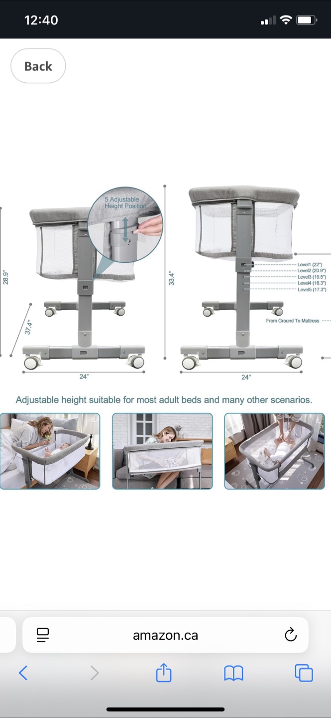 Grey Adjustable Height Bedside Bassinet - photo 4