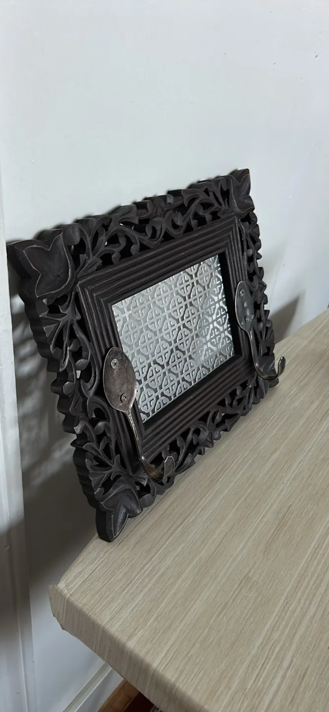 Ornate Carved Wood Wall Decor with Hooks thumbnail