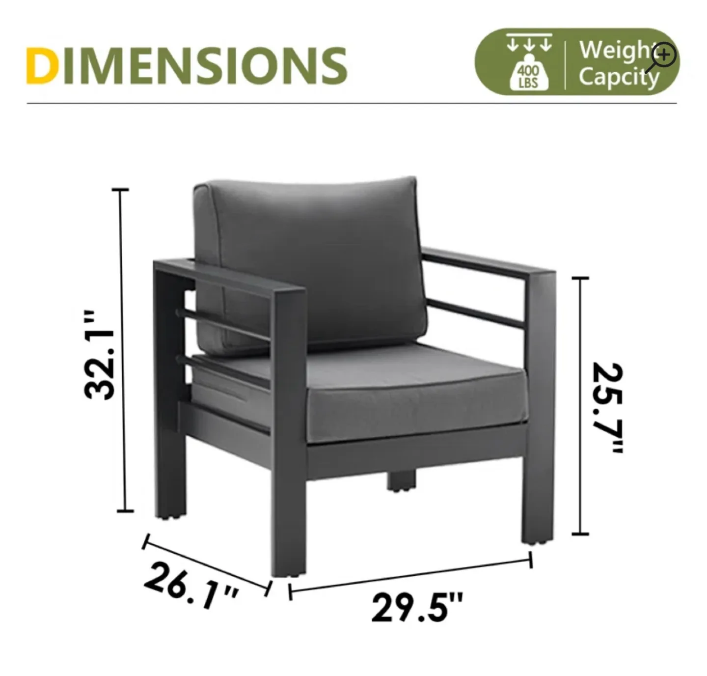 Dark Grey Aluminum  Patio Chair ( set of 2) image indicator(2)