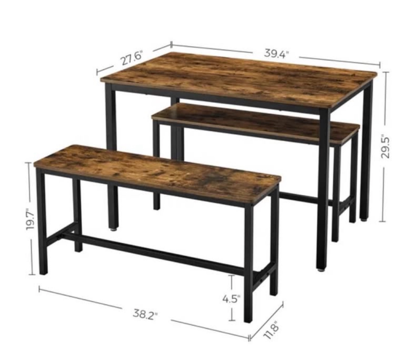 Rustic Brown Dining Table Set with Benches