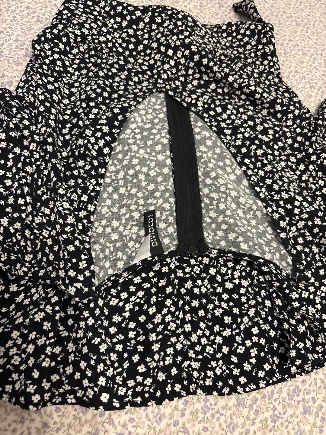 Divided Floral Mini Dress - Black/White image indicator(2)