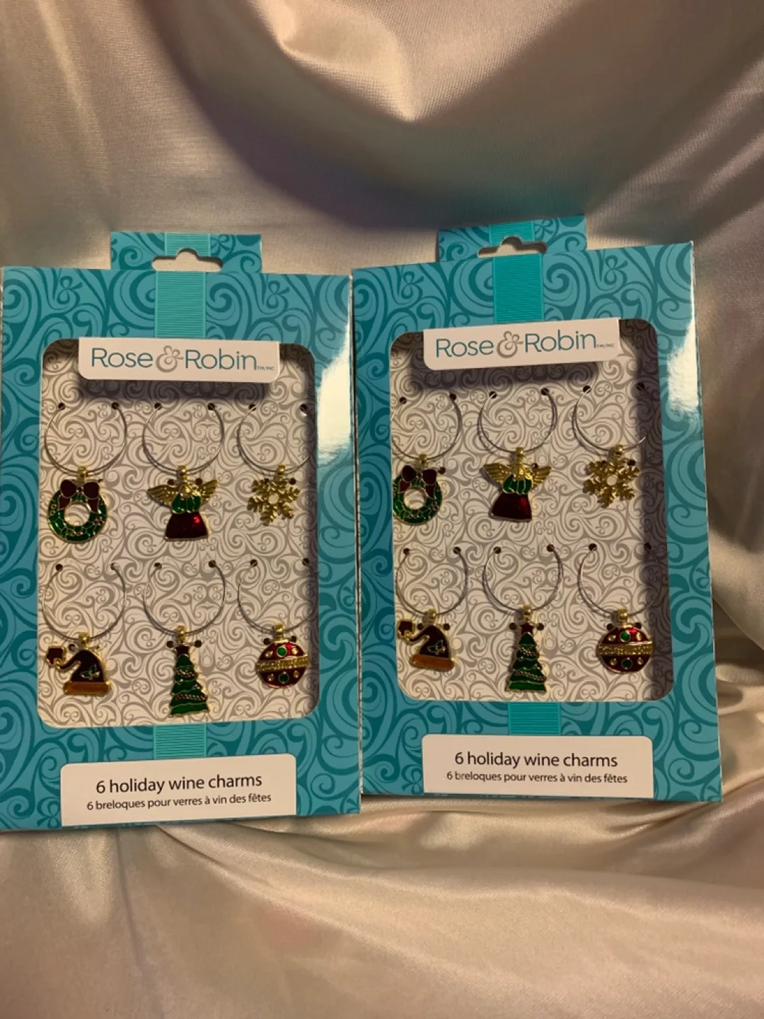2 packs-Rose & Robin Holiday Wine Charms (Set of 6) thumbnail