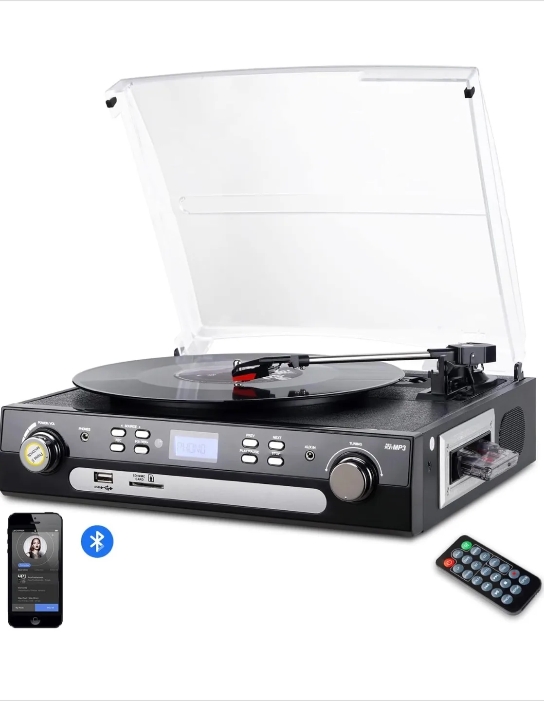 All-in-One Record Player - Vinyl, Cassette, Bluetooth thumbnail