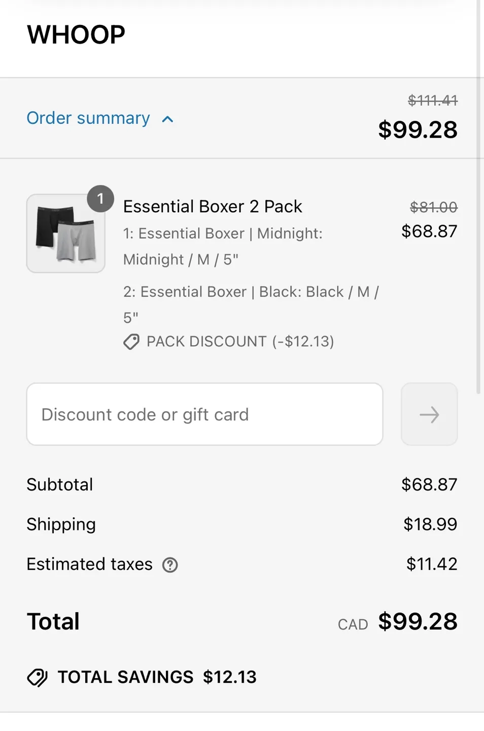 WHOOP Essential Boxer 2 Pack (M) image indicator(2)