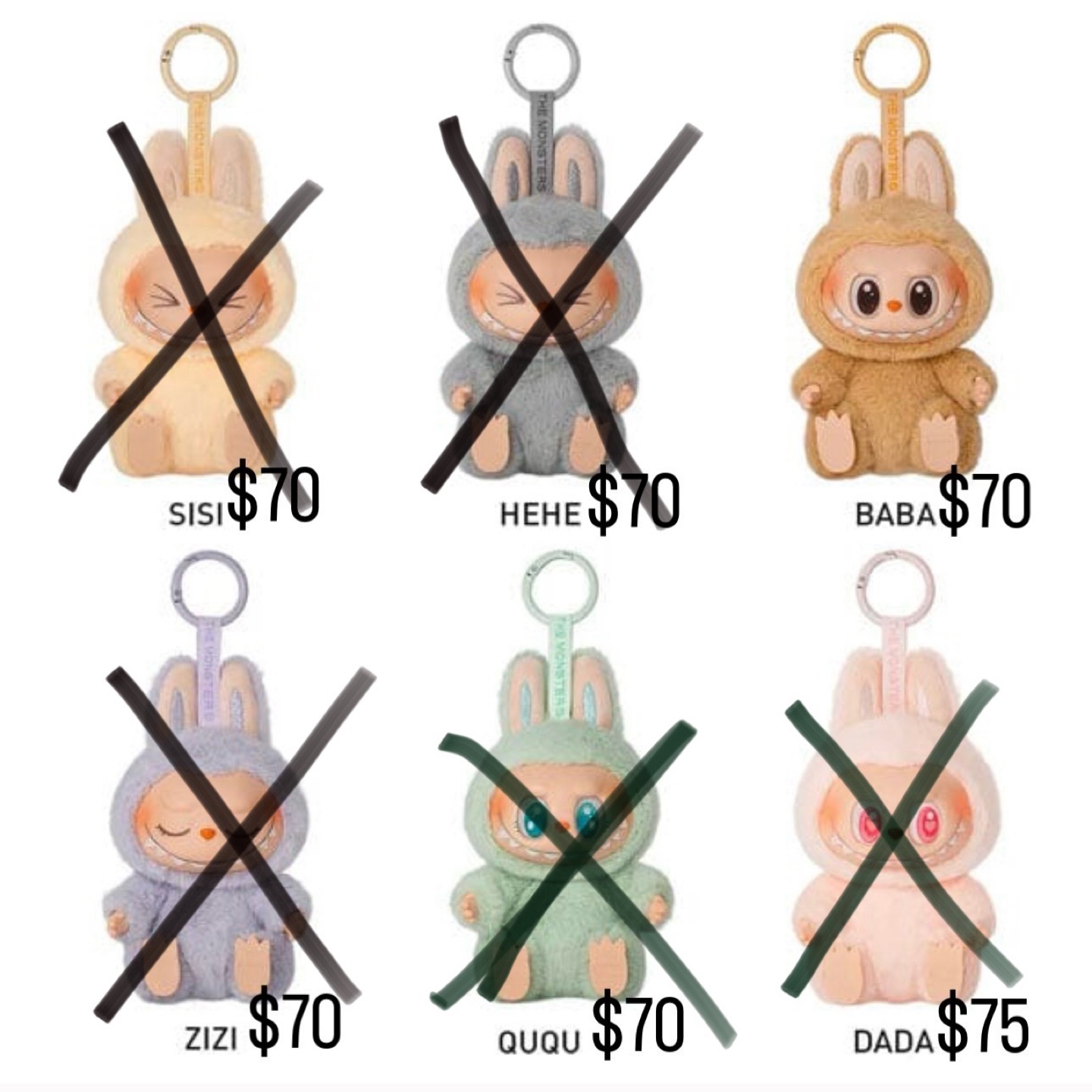THE MONSTERS Keychains - SISI, HEHE, BABA, ZIZI - $70 each