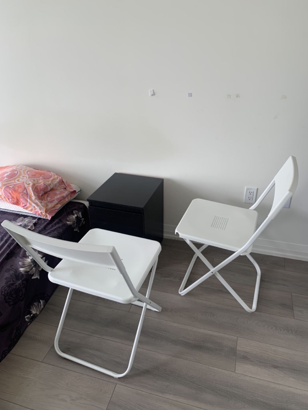 IKEA White Folding Chair with wooden drawer