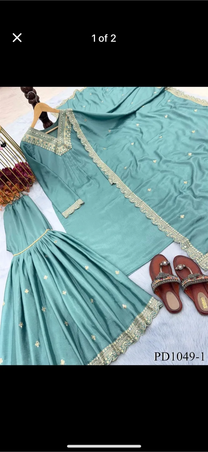 Teal Embroidered Salwar Kameez Suit thumbnail