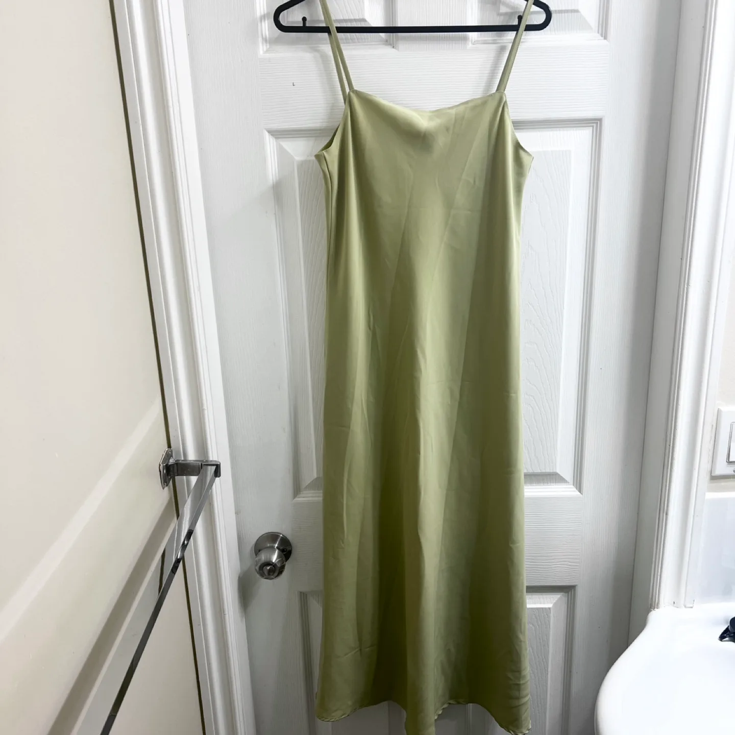 Pastel Olive Green Spaghetti Strap Sleeveless Maxi Dress Scarf thumbnail