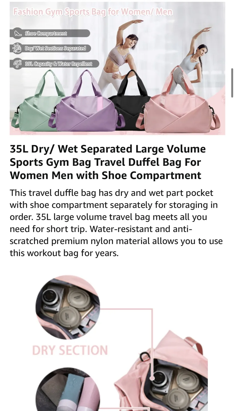 35L Dry/ Wet Separated Duffel Bag With Shoe Compartment image indicator(4)