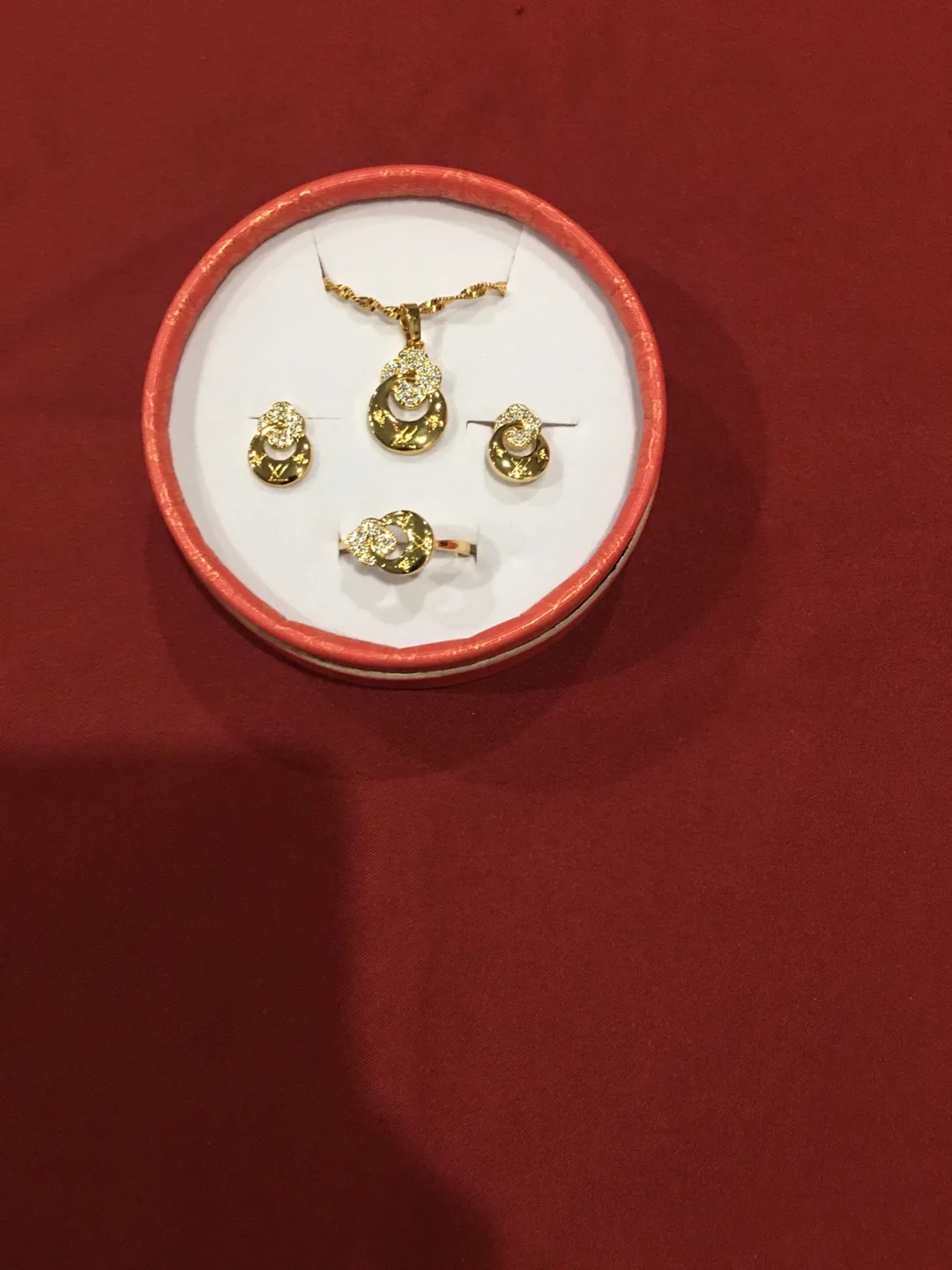 Gold Tone Jewellery Set - Necklace, Ring , Earrings and Bracelet thumbnail