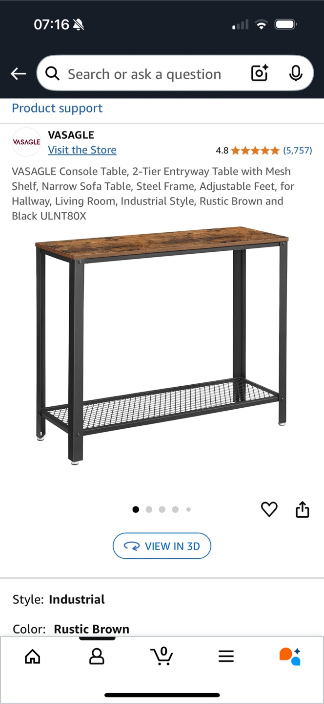 VASAGLE Rustic Brown Console/Entryway Table