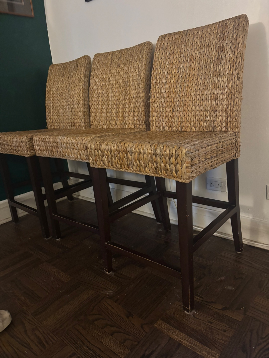 Set of 3 Woven Seagrass Counter Stools