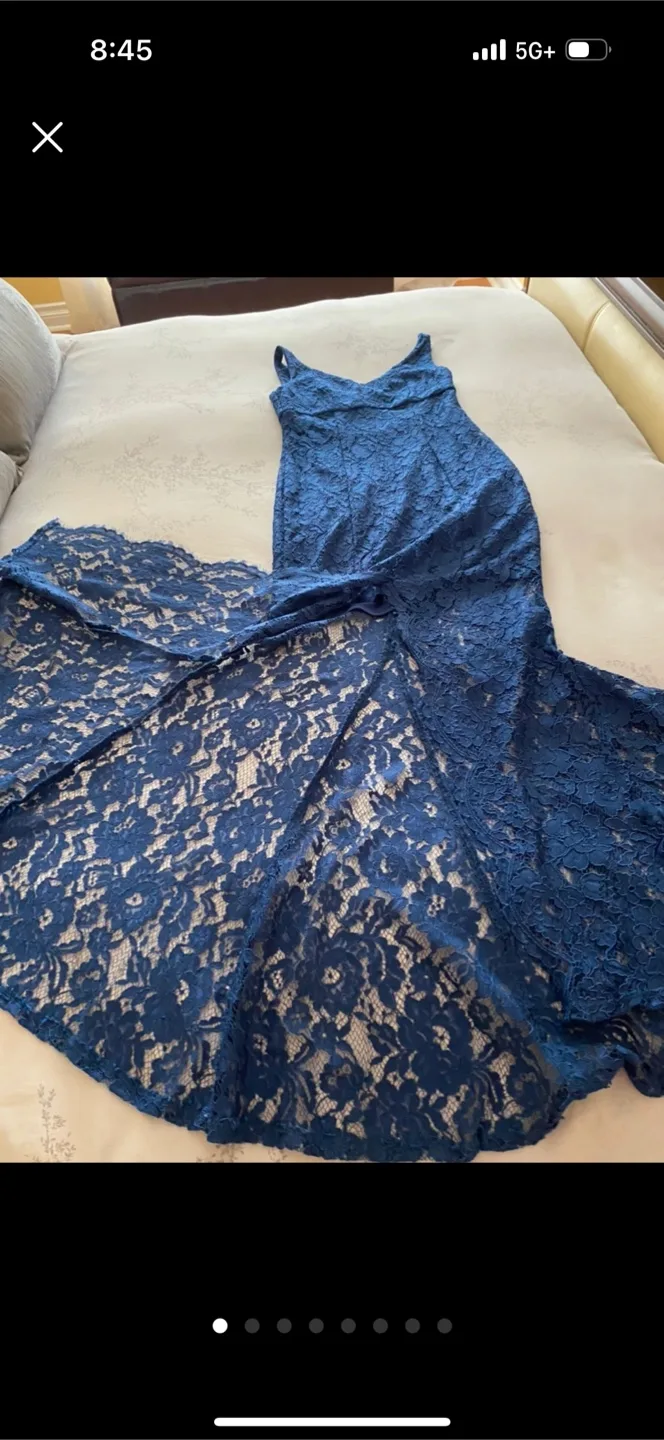 Frank Lyman designer Blue Lace Evening Gown - Size 2 thumbnail