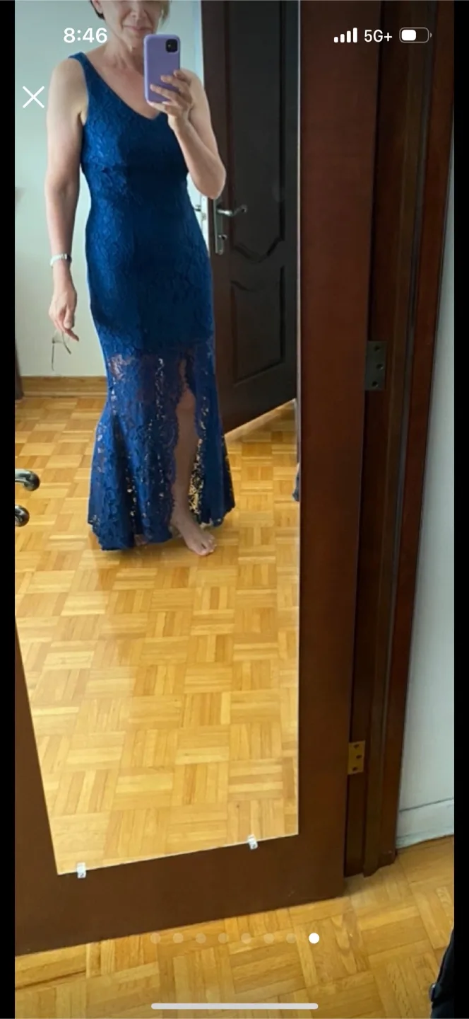 Frank Lyman designer Blue Lace Evening Gown - Size 2 image indicator(8)