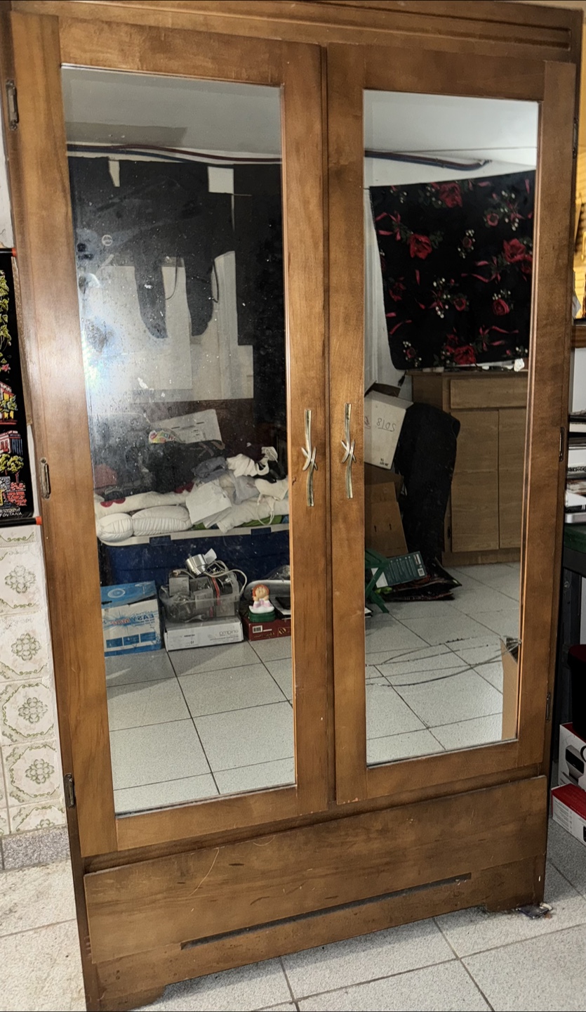 Wooden Armoire with Mirrored Doors