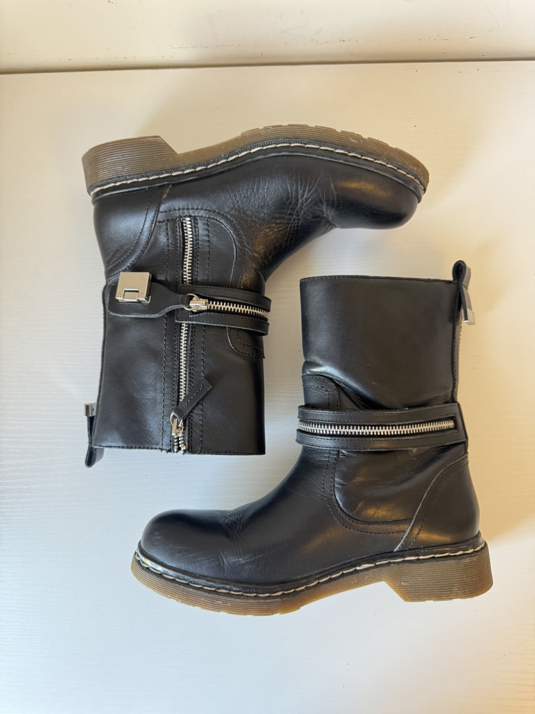 Zara Black Leather Boots with Zipper Detail - photo 4