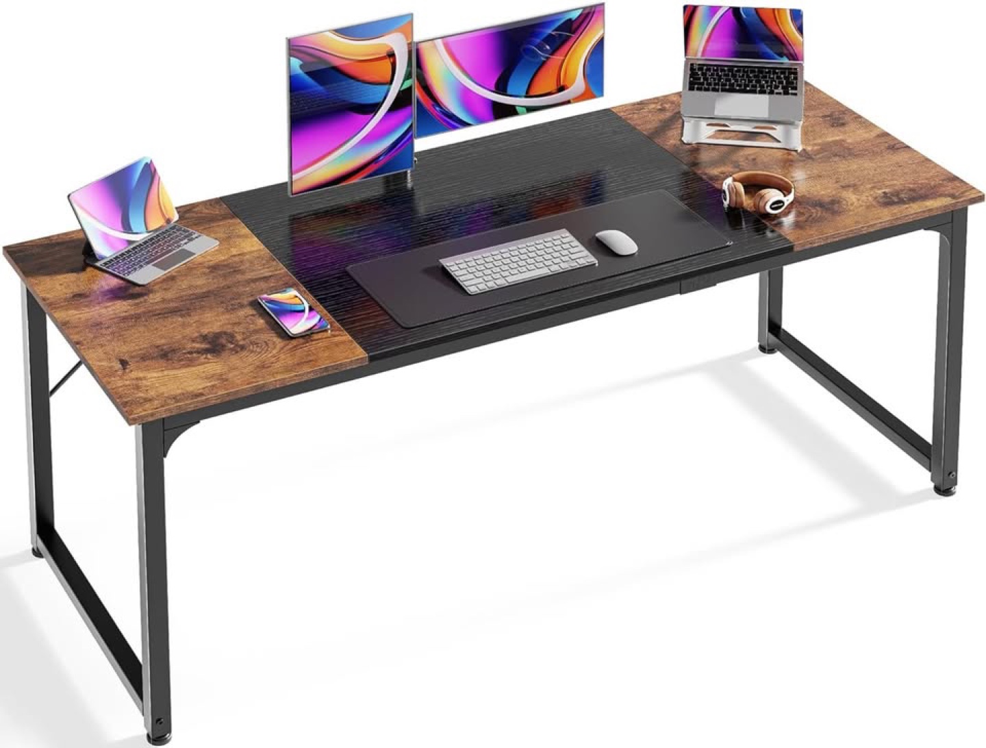 New - Huuger 63 Inch Modern Rustic Brown and Black Gaming Desk