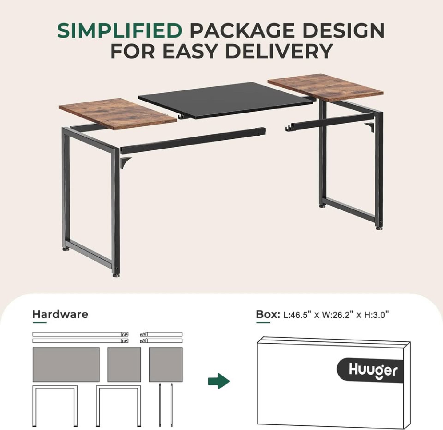 New - Huuger 63 Inch Modern Rustic Brown and Black Gaming Desk - photo 3
