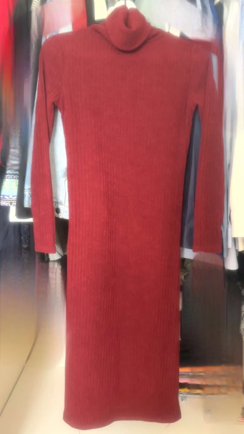 Burgundy Ribbed Knit Turtleneck Dress thumbnail