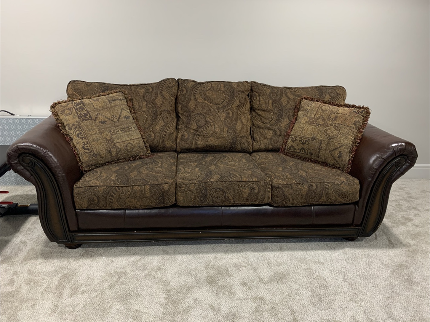 Brown Fabric & Faux Leather Sofa