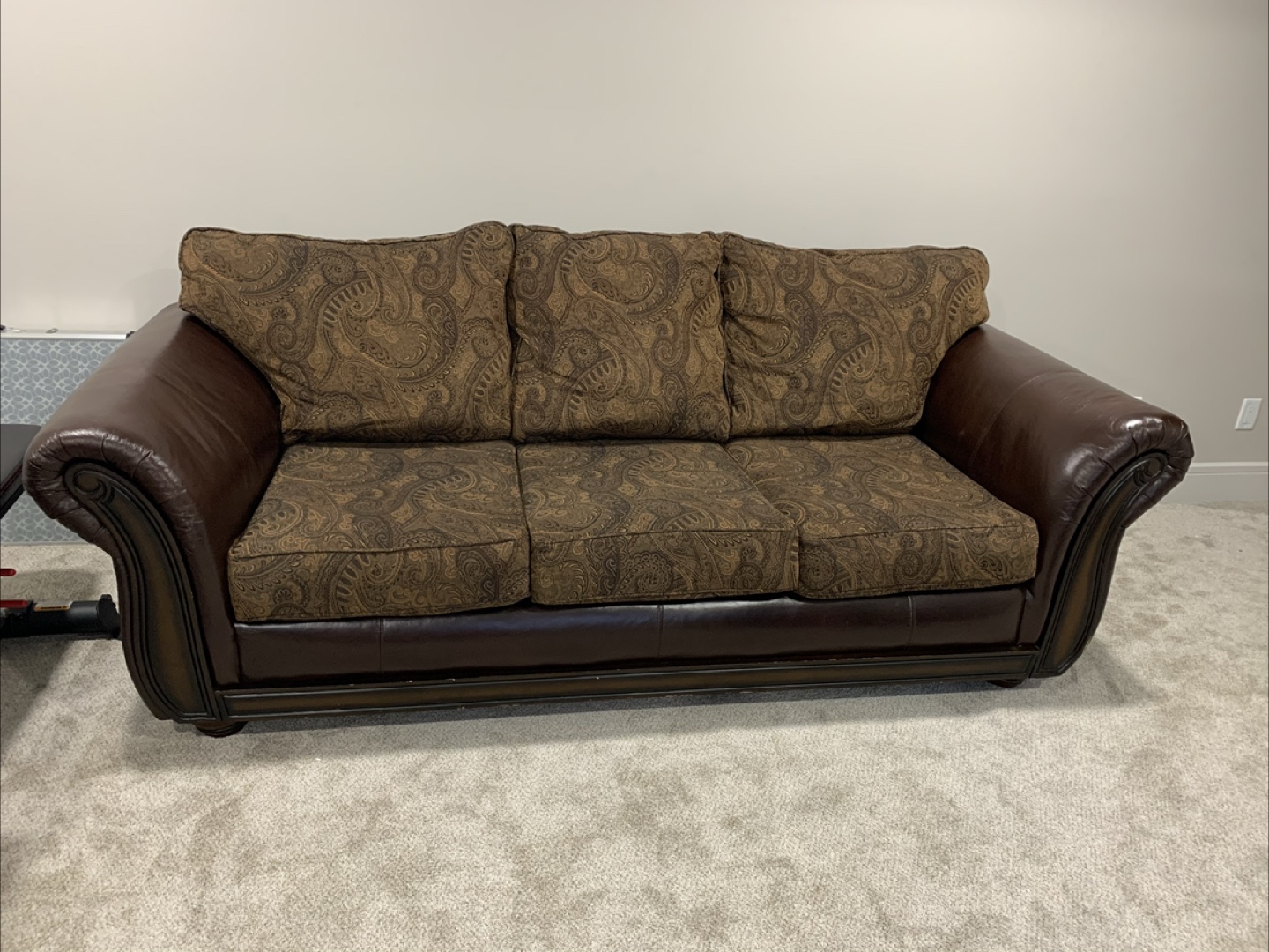 Brown Fabric & Faux Leather Sofa - photo 2