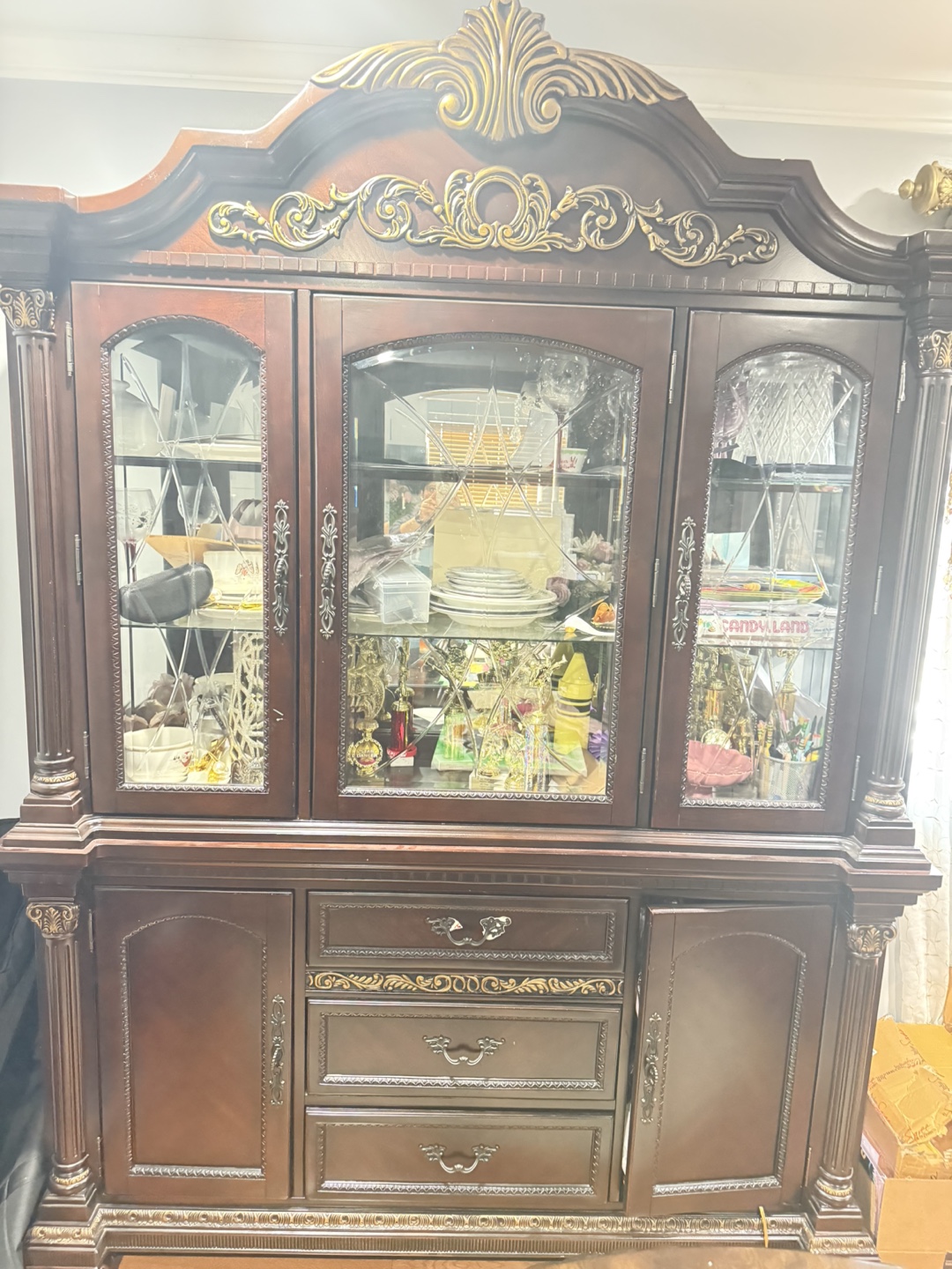 Ornate Wood & Glass Display Cabinet