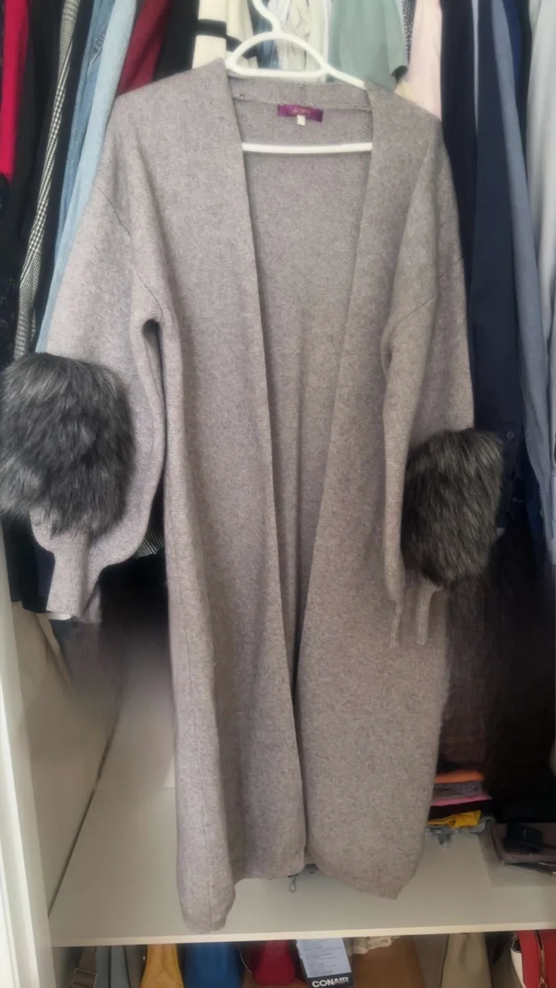 Jacqui E Grey Cardigan w/ Fur Cuffs thumbnail