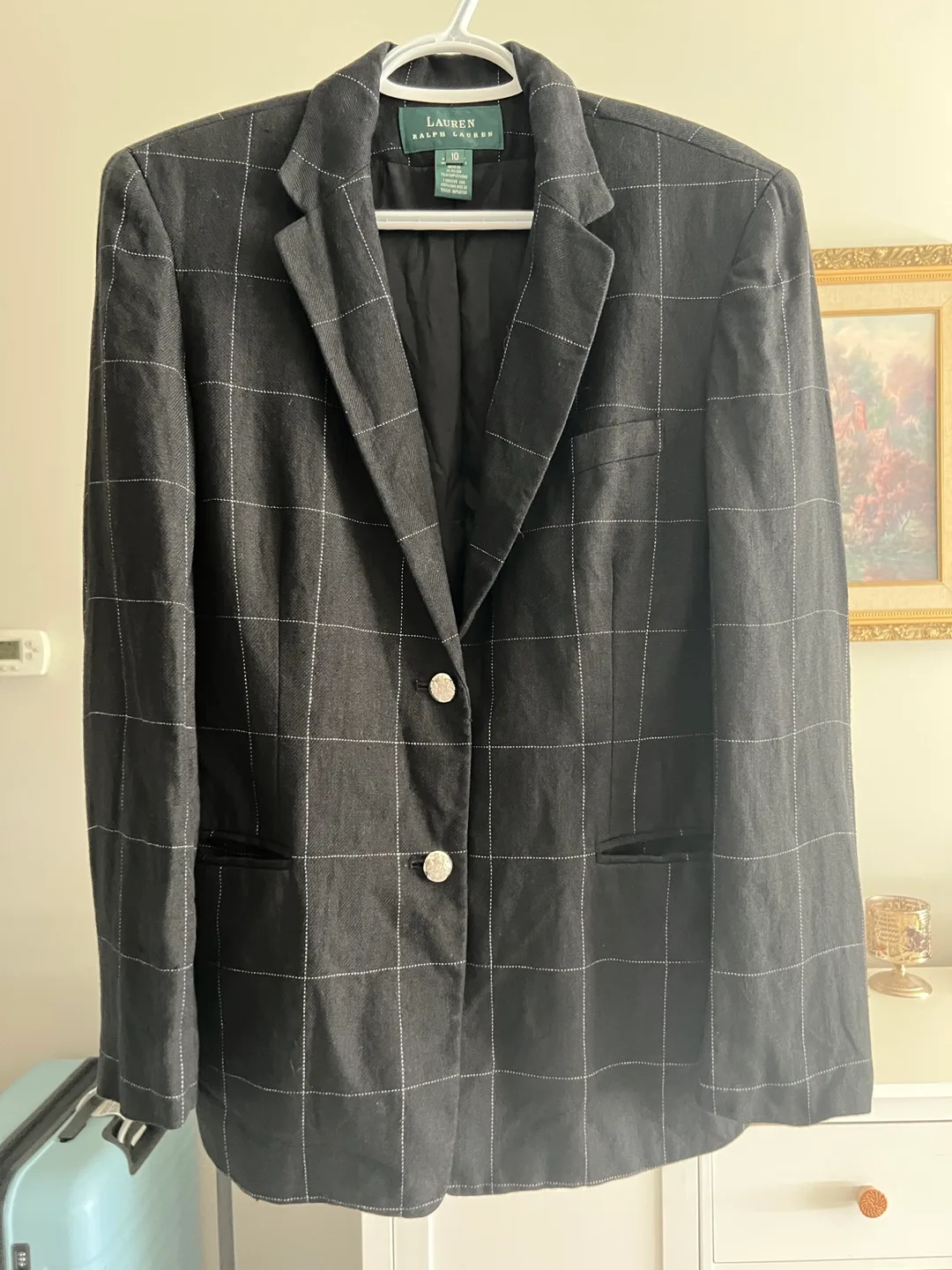 Lauren by Ralph Lauren 100% Linen Black and White Blazer thumbnail