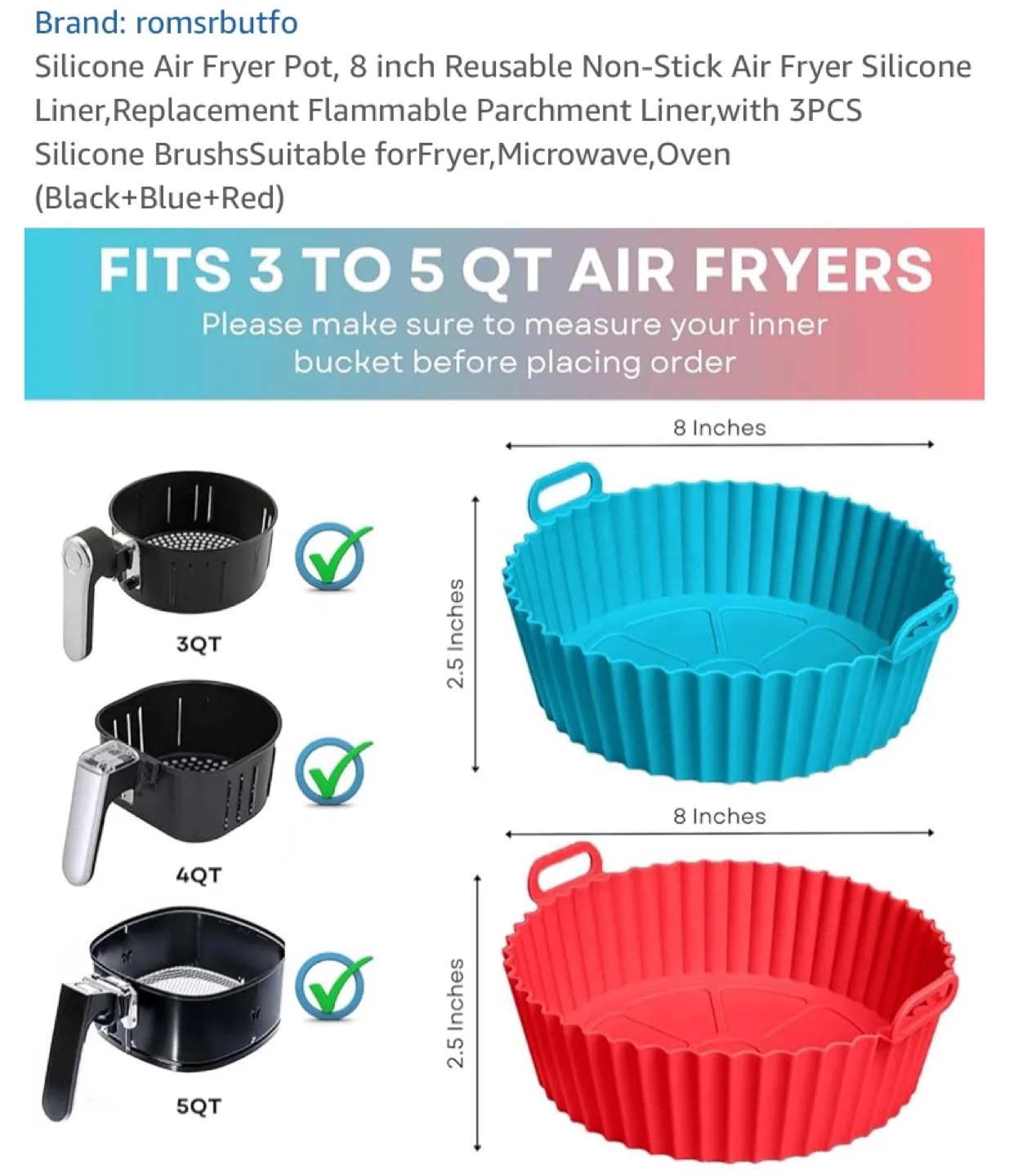 New romsrbutfo 8-inch Air Fryer Silicone Pot Set thumbnail