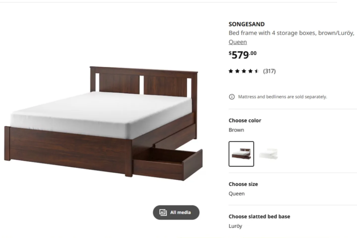 IKEA Songesand Queen Bed Frame - Brown
