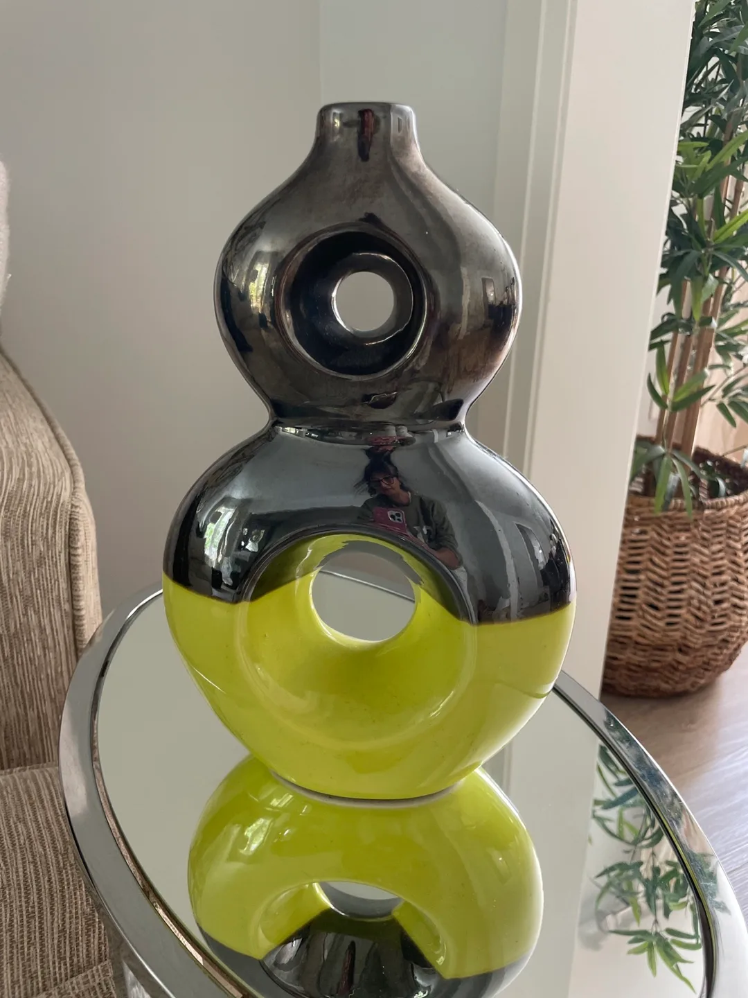Modern Decorative Vase - Black & Lime Green thumbnail