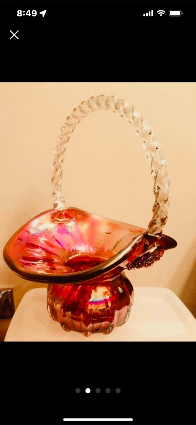 Vintage Cranberry Glass Basket thumbnail
