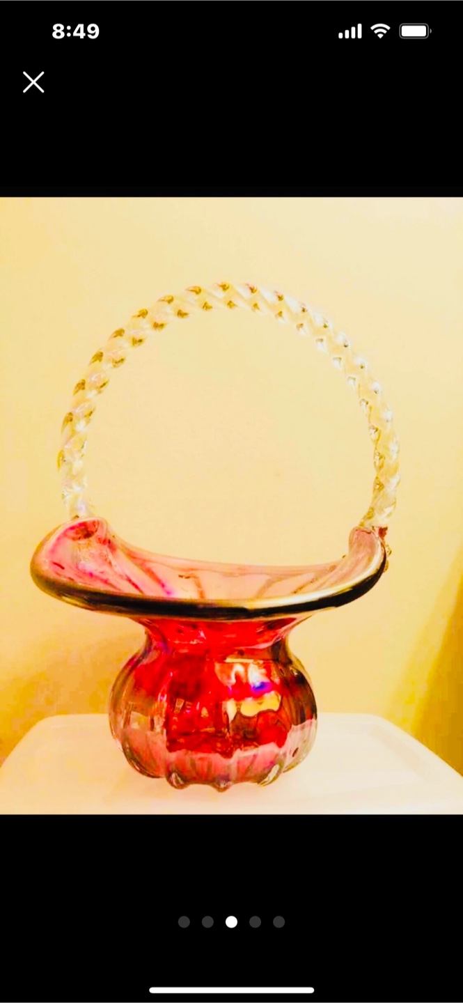 Vintage Cranberry Glass Basket - photo 2