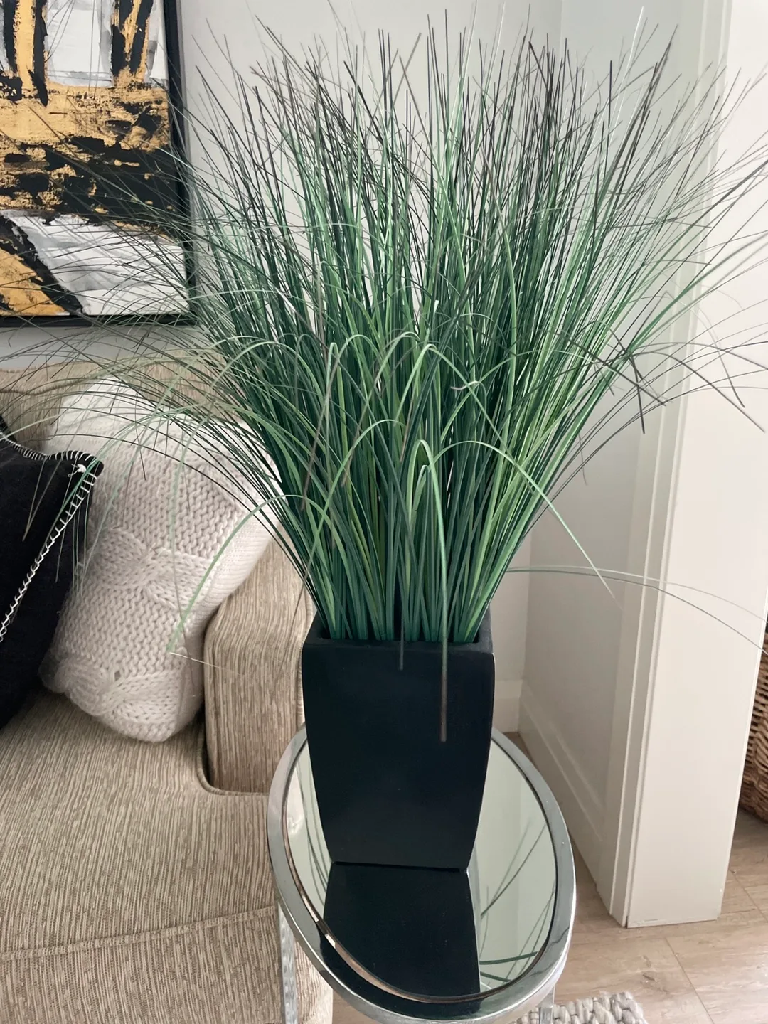 Faux Grass Plant in Black Pot thumbnail