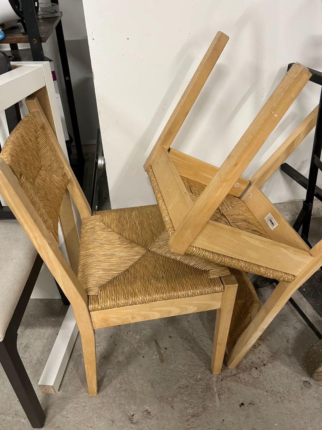 2 Wooden Dining Chairs with Woven Seats thumbnail