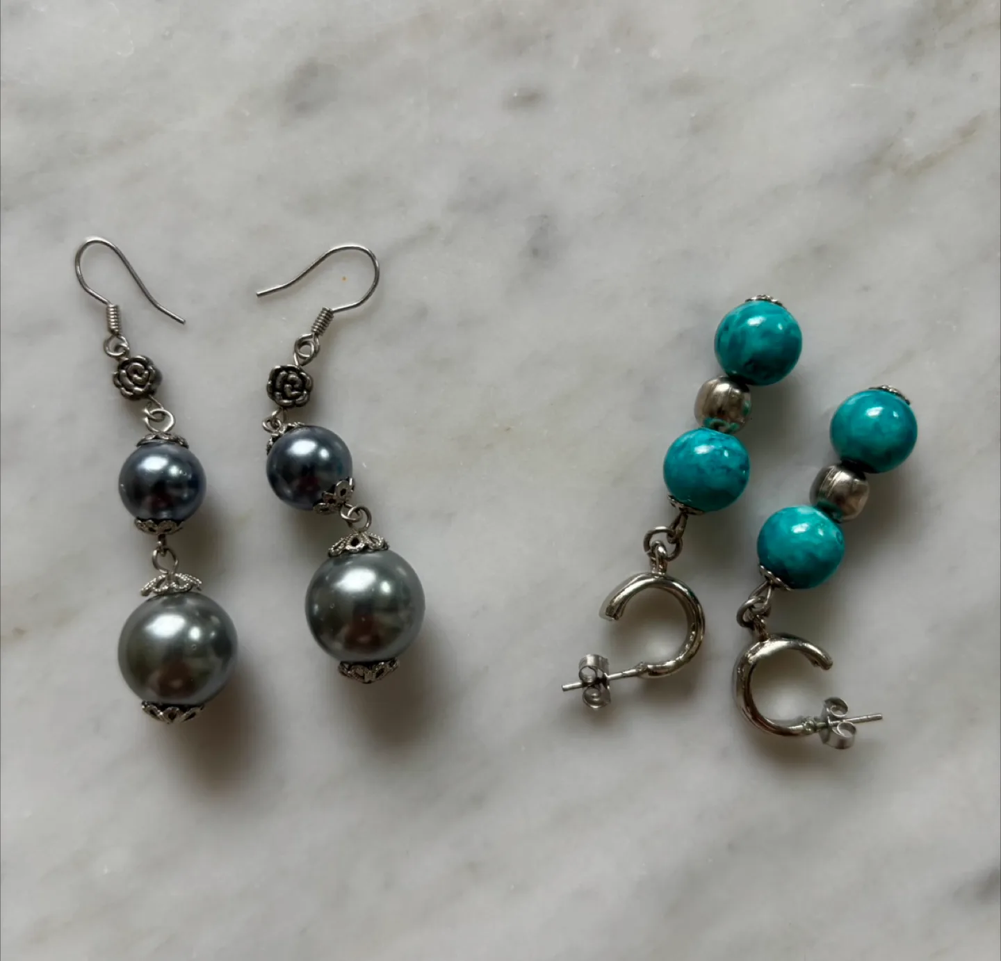 Assorted Silver Hoop/Beaded Drop Earrings $5/2 pairs thumbnail