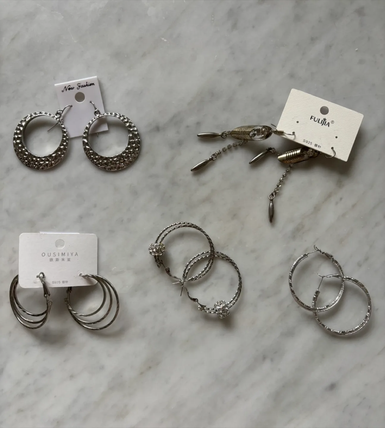 Assorted Silver Hoop/Beaded Drop Earrings $5/2 pairs image indicator(5)