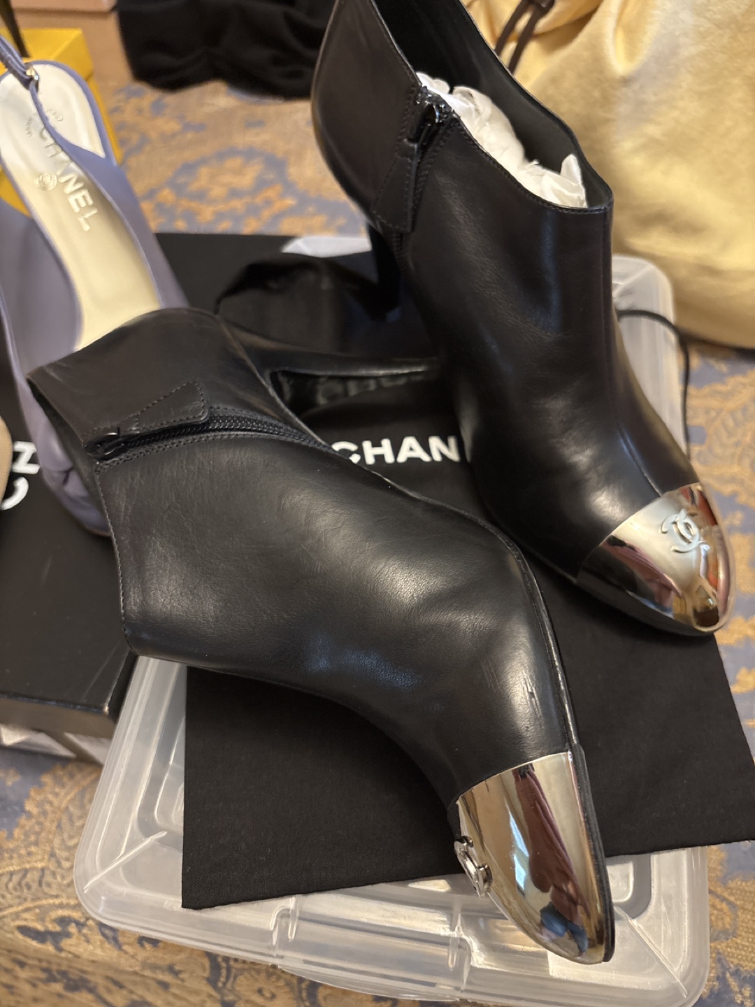 Chanel Black Leather Ankle Boots