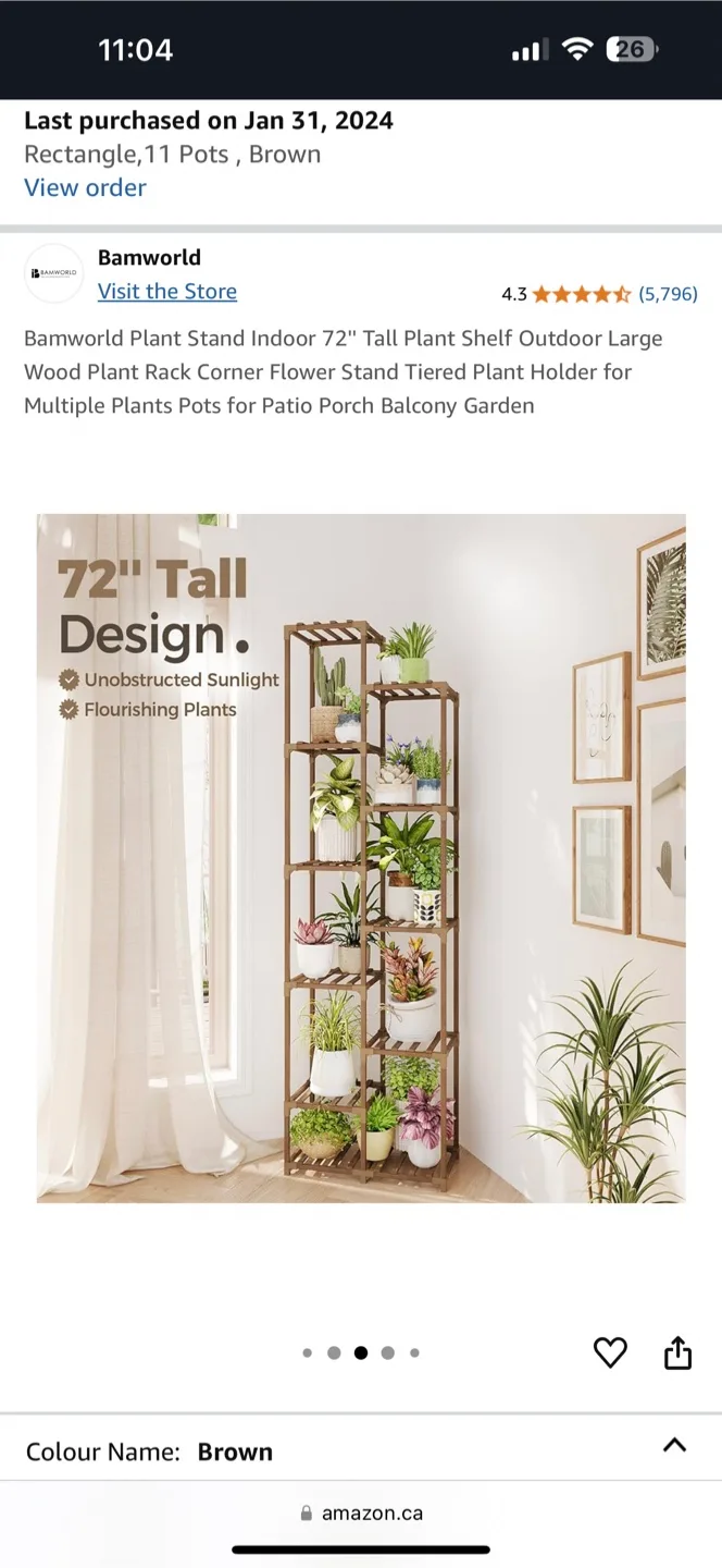 Bamworld 72" Tall Plant Stand - Brown thumbnail