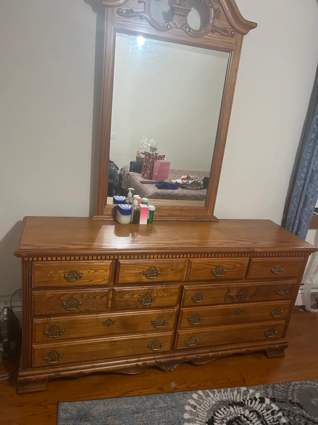 Vintage Oak Dresser with Mirror image indicator(2)