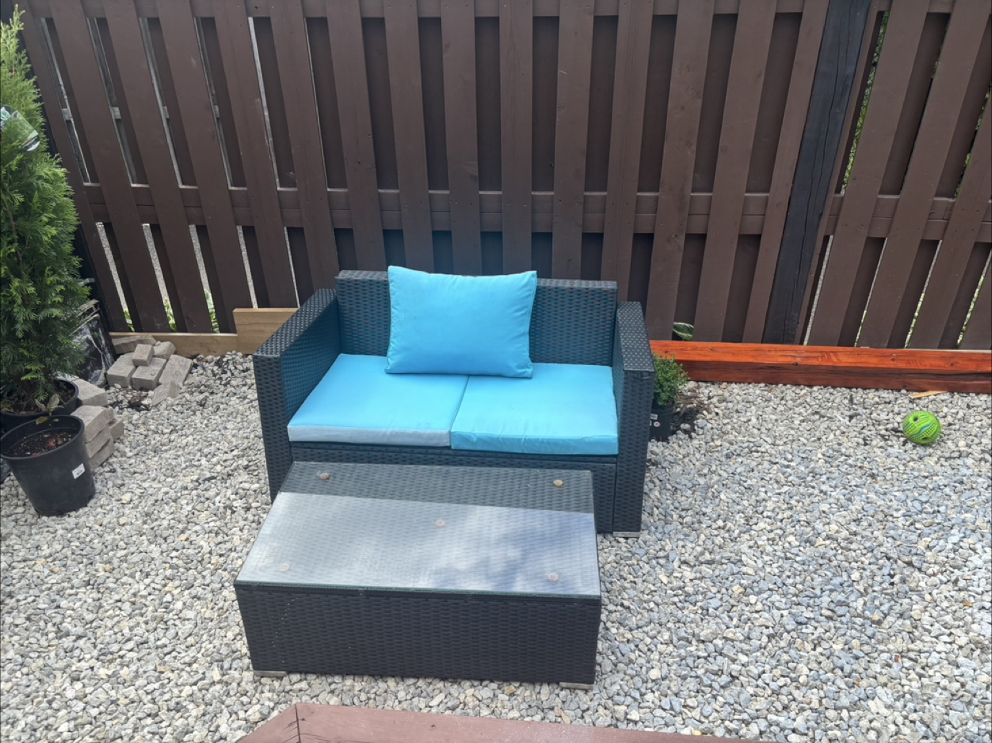 Outdoor Wicker Patio Set - Chair, Cushions & Table
