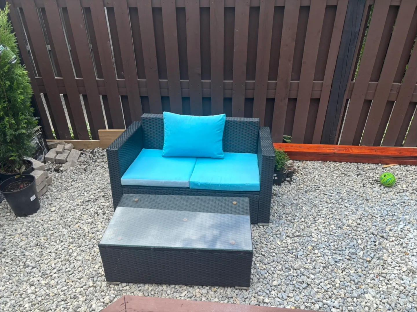 Outdoor Wicker Patio Set - Chair, Cushions & Table thumbnail