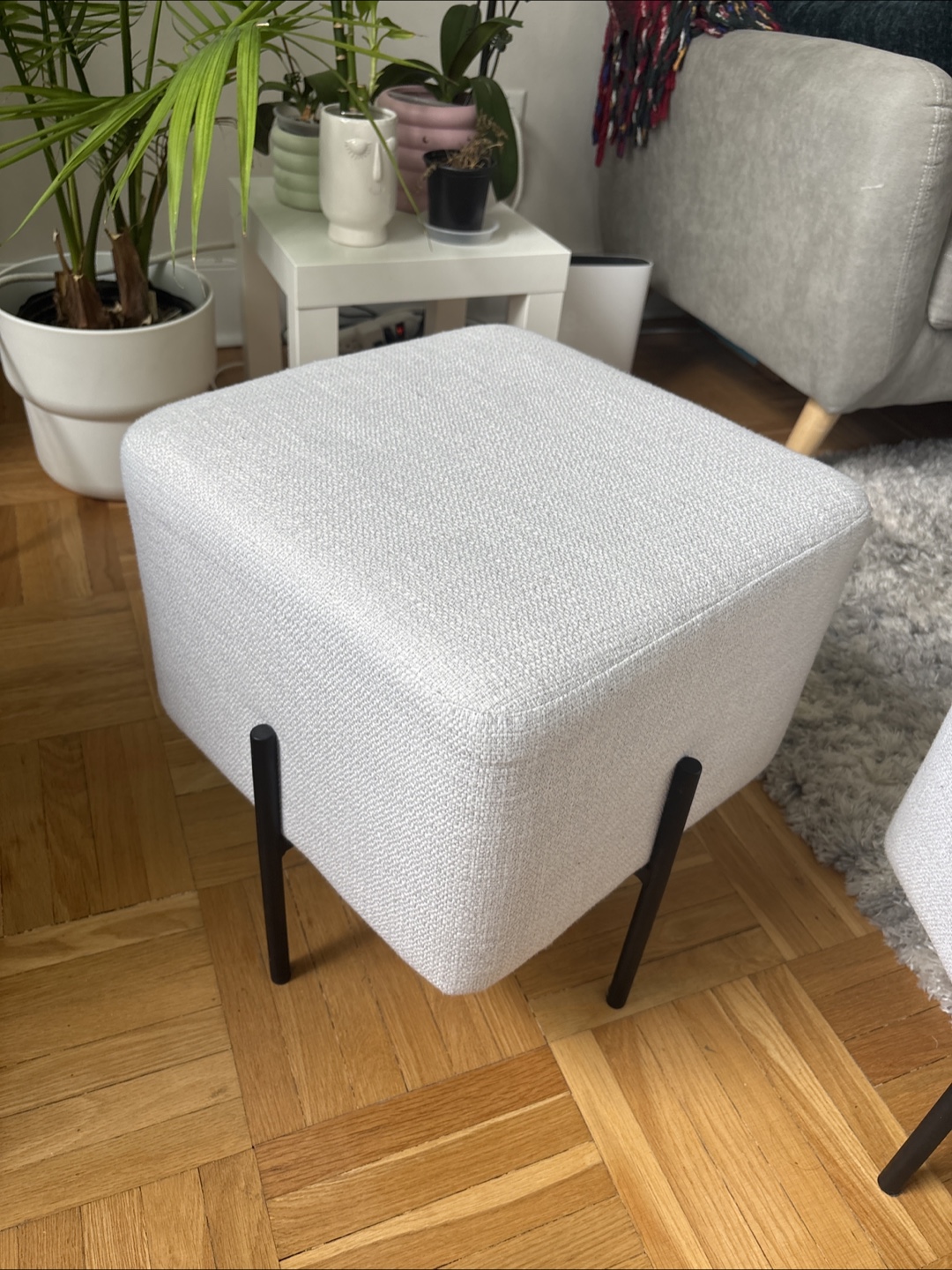 White Fabric Ottoman Footstool