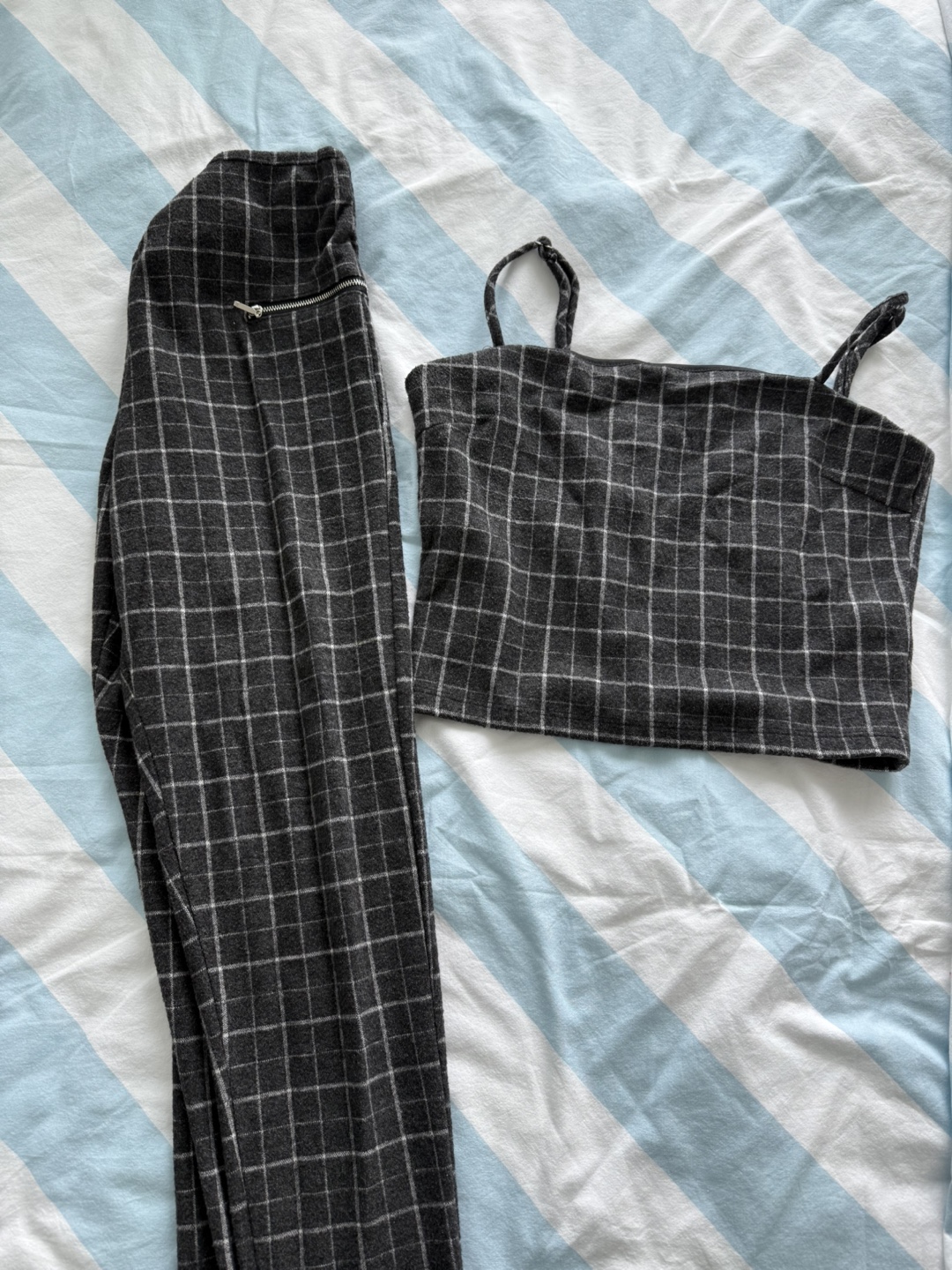 Grey Plaid Two-Piece Set