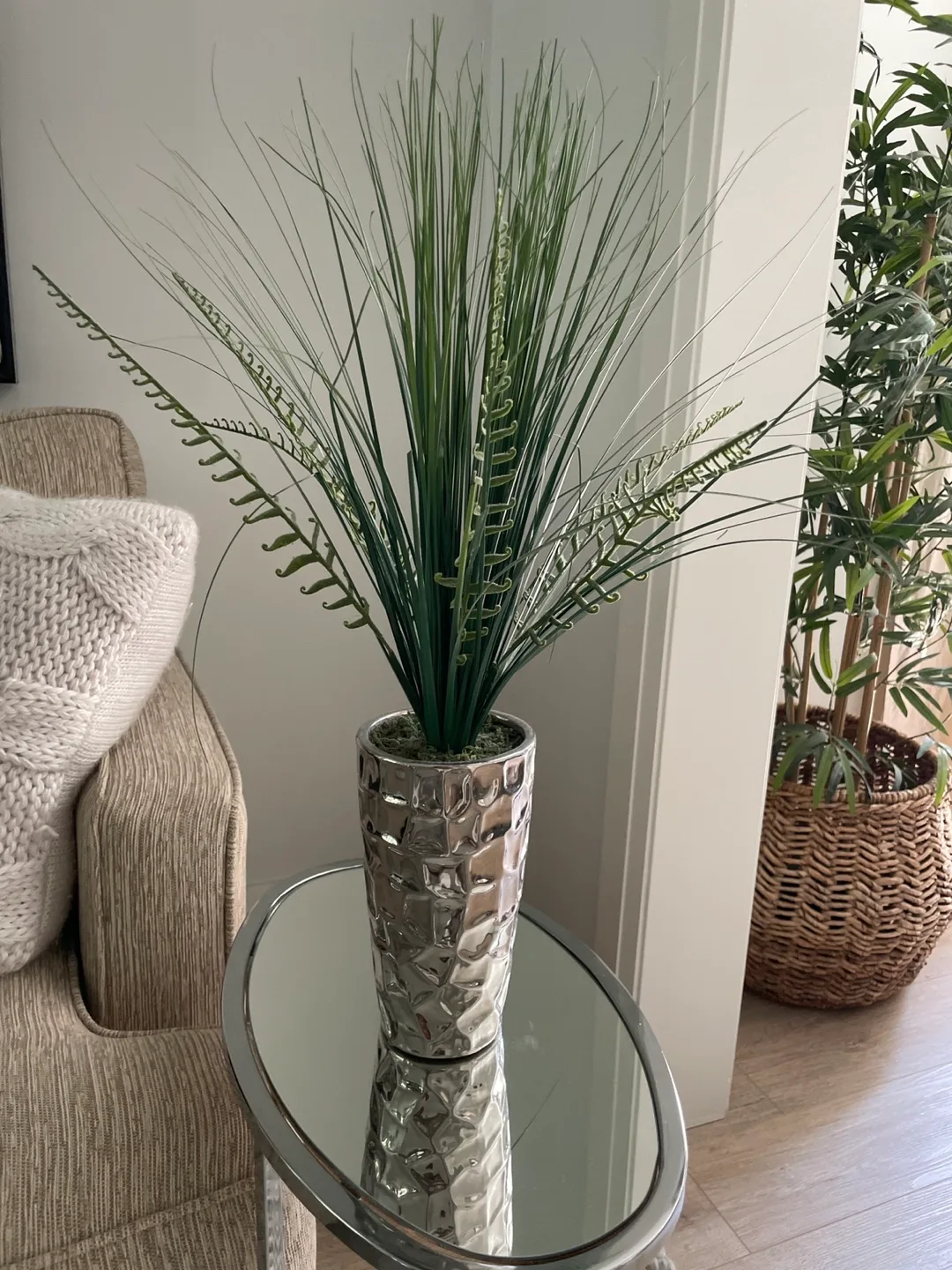 Artificial Grass Plant in Silver Pot thumbnail