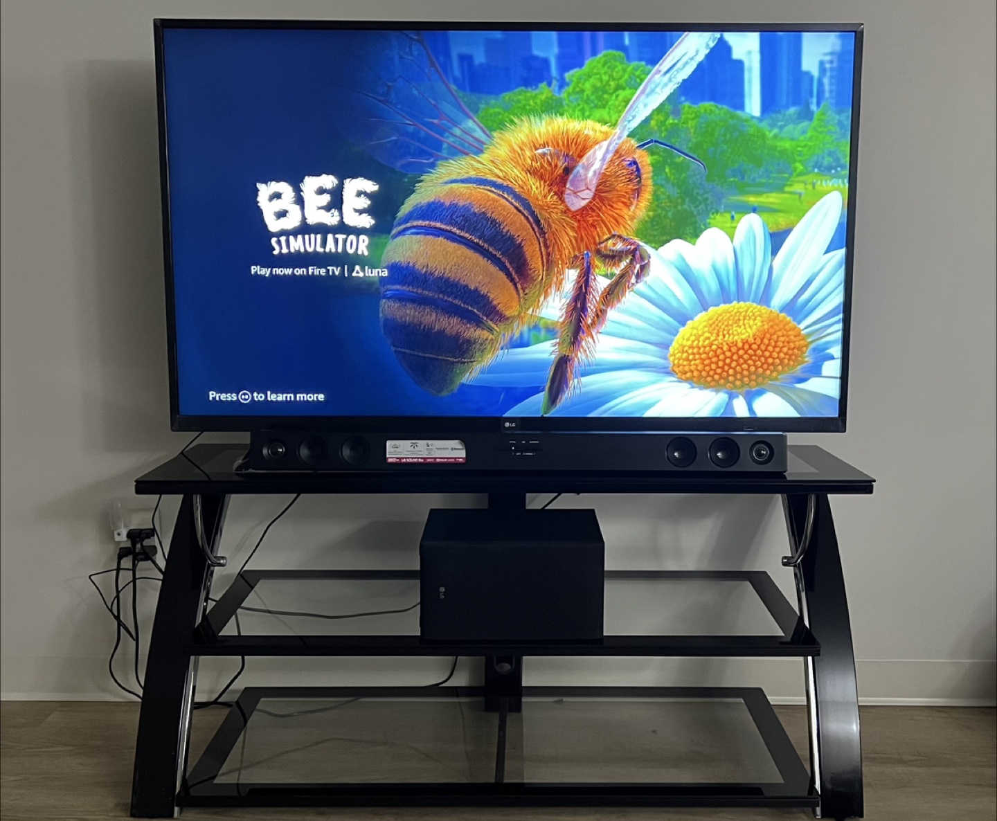 LG TV & Soundbar & Glass metal tv stand