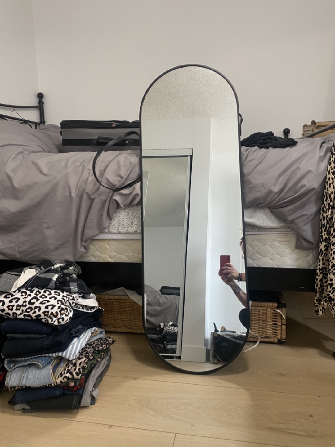 Oval Hanging Mirror, Black Frame - photo 2