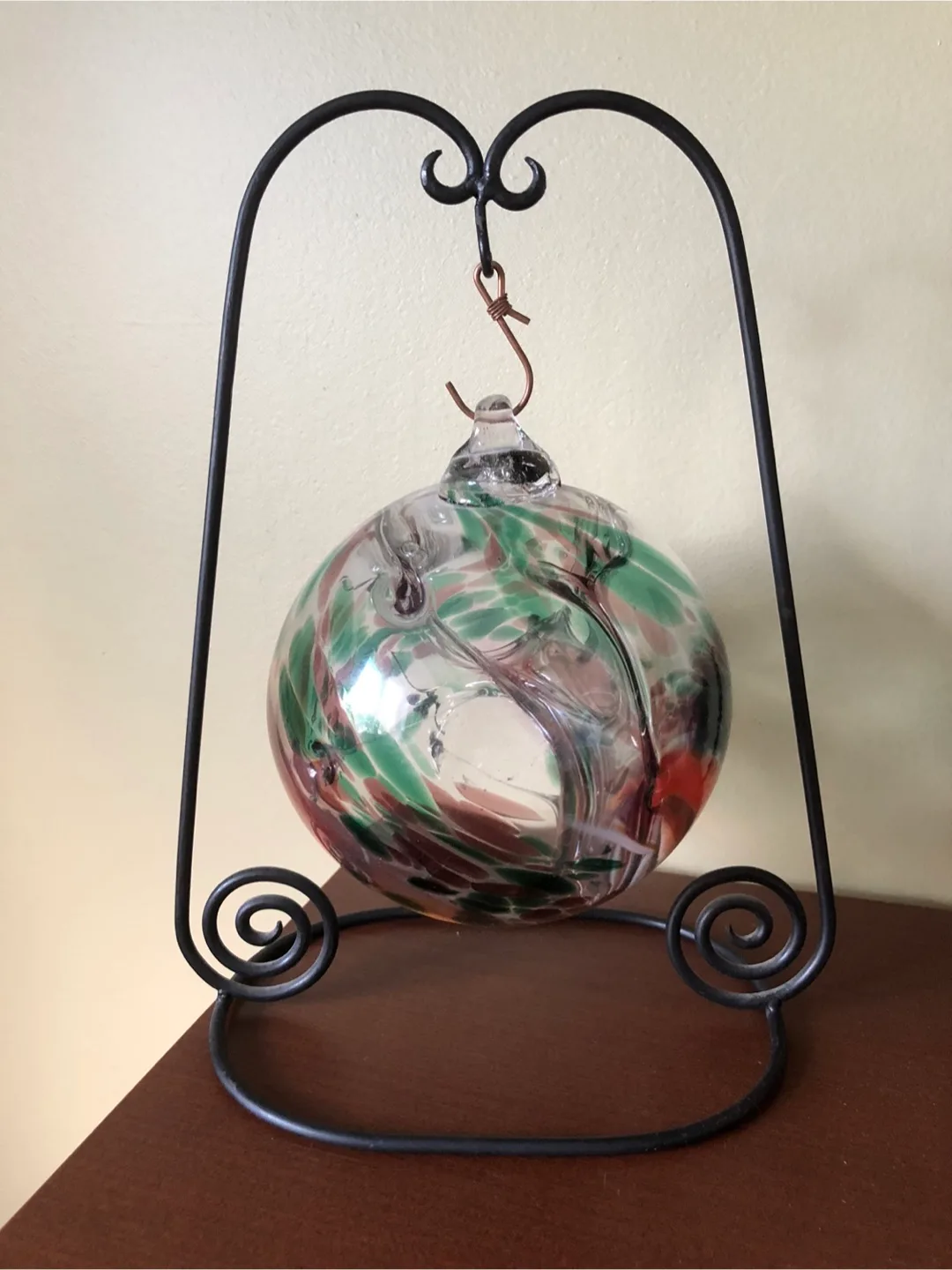Hand Blown Glass Ball Ornament with Metal Stand thumbnail