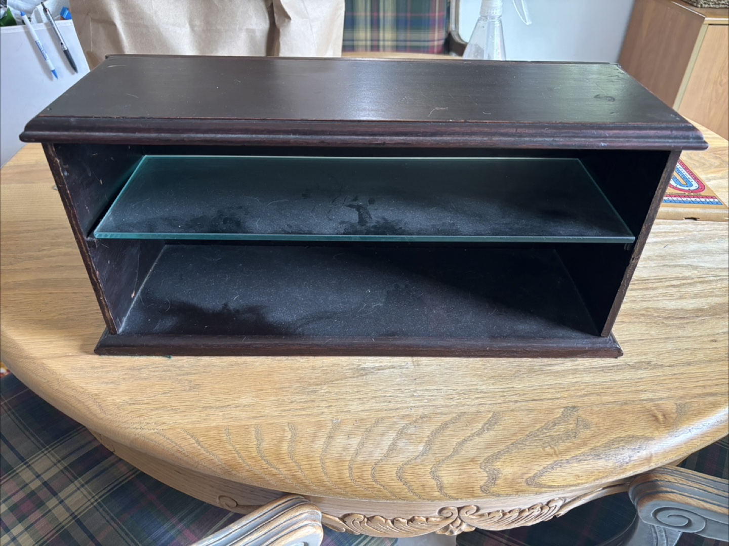 Dark Brown Wood Shelf with Glass Insert